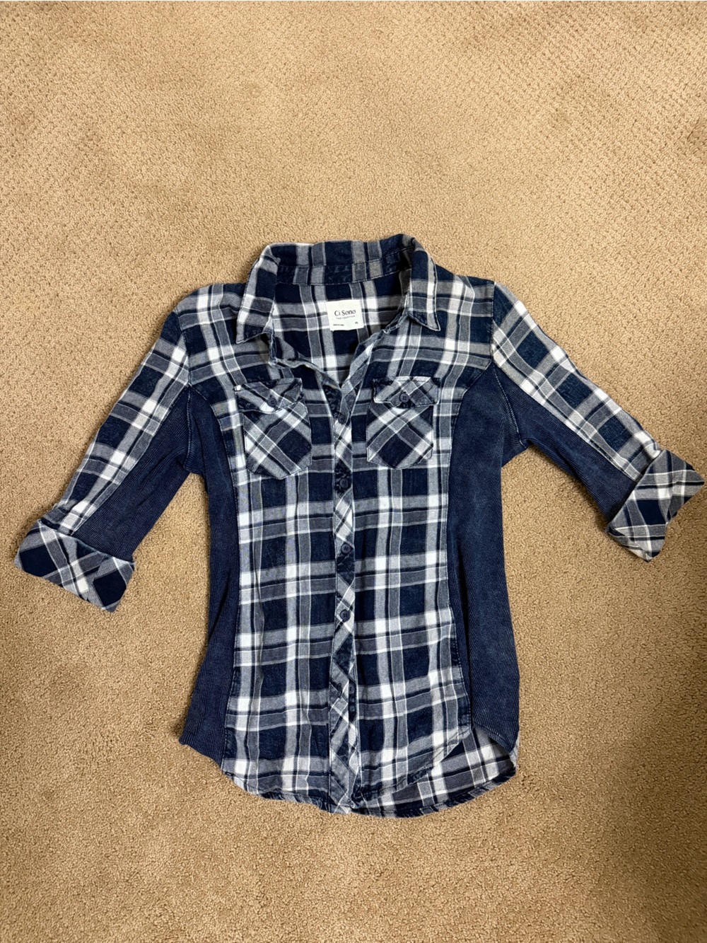 Ci Sono Navy and White Plaid Button-Up Shirt Jacket
